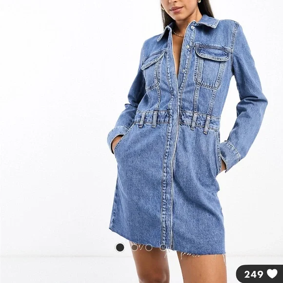 white christmas dresses River Island Blue Denim Seamed Mini Dress UK 6 main image 0